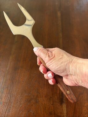 Stainless Steel and Wood Two-Prong Serving Fork - Brown